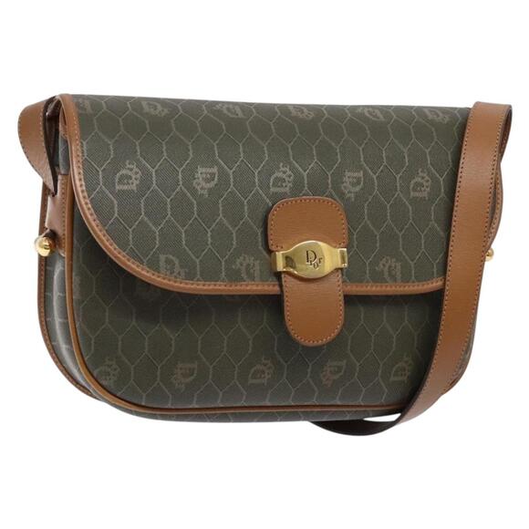 DIOR Honeycomb Canvas Shoulder Bag Pvc Khaki Gold - Picture 1 of 12